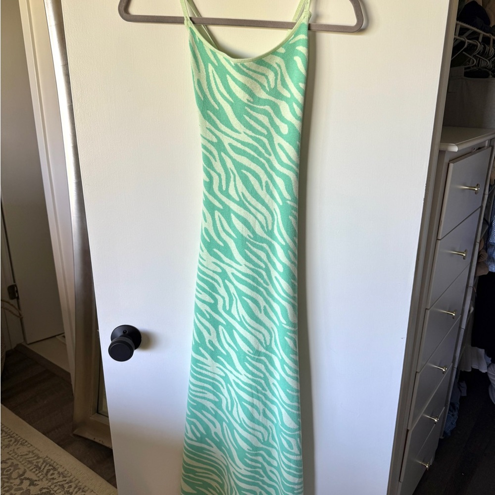 Green Zebra Print Maxi Dress